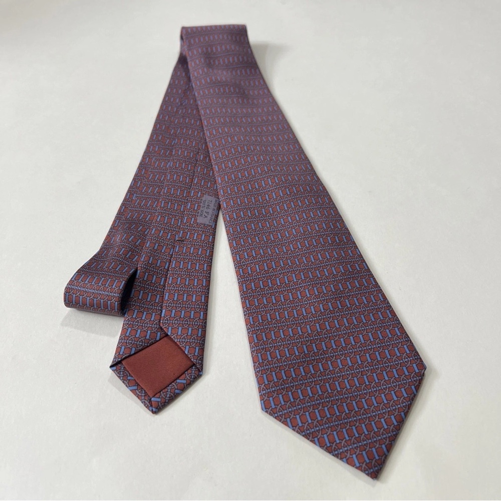 HERMES MEN'S SILK TIE GEOMETRIC 7146 FA MULTICOLOR 55”x 3.25” Short